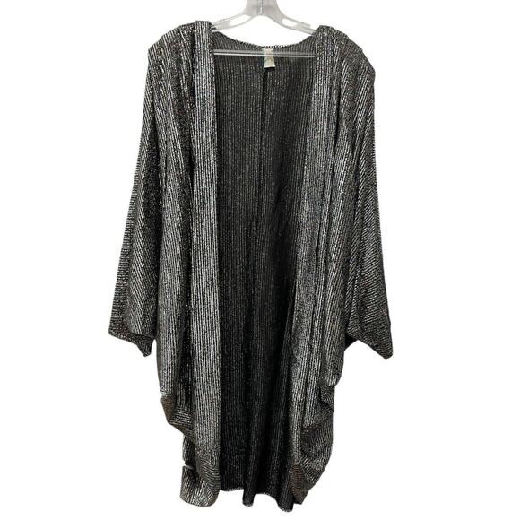 VINTAGE 70s Metallic Cocoon Cardigan Womens Size 26 Batwing Shimmer Gothic USA - Picture 2 of 8